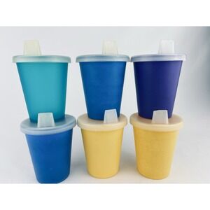 Vintage Lot 6 The First Years 1991 Drinking Kids Sippy Cups 1 oz Tumblers Lids